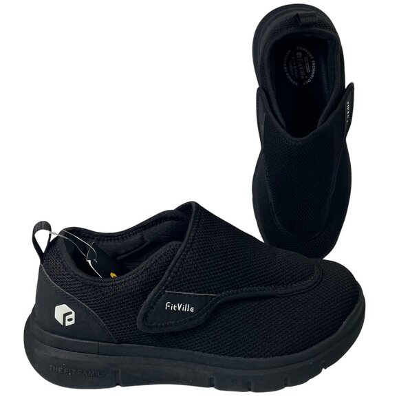 FitVille Diabetic Shoes Mens 8 EW Black Arch Heel Support Sneakers EasyTop Wings main image 4
